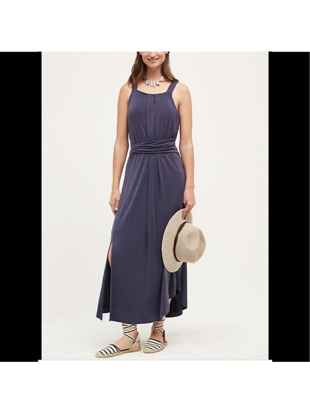 Maeve Slate Blue Sleeveless Maxi Dress with Twisted Waist